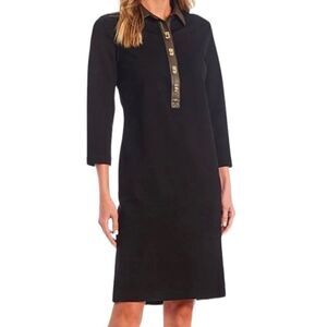 New J. McLaughlin Falcon Vegan Leather Trim‎ 3/4 Sleeve Knit Shirt Dress Sz M